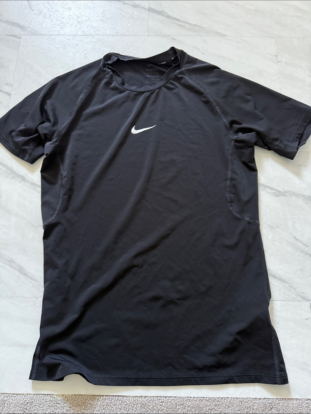 Nike Black Short Sleeve Performance Tee with White Swoosh